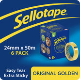 Sellotape Original Easy Tear Extra Sticky Golden Tape 24mm x 50m (Pack 6) - 2977318